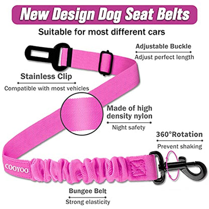 COOYOO Dog Seat Belt,3 Piece Set Retractable Dog Car Adjustable Seatbelts for Vehicle Nylon Pet Safety Heavy Duty & Elastic & Durable Car Harness for Dogs - color: Set 02-Black+Pink