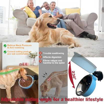Adjustable Elevated Dog Bowls with Tilting Angle, Suction Base Raised Dog Bowl Stand, Pet Feeding Station with Grade 316L Stainless Steel Bowls for Raised Large Sized Pets Joint Health