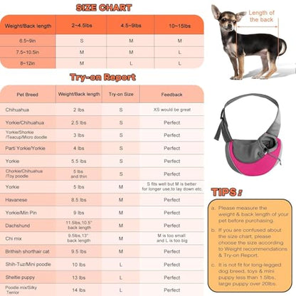 YUDODO Pet Sling Carrier for 5-9 lbs Small Dogs & Cats – Hands-Free Puppy Carrier with Safety Hook, Large Zipper Pocket, Soft Breathable Mesh, Adjustable Strap & Reflective Strip (Pink 1.0 M) - color: Pink 1.0 Basic (Zipper Pocket), size: Medium (4.5-9lbs