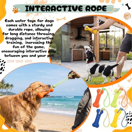 Skylety 4 Pack Floating Dog Toy with Rope Handle EVA Dog Bumper Throw Stick for Water Training Fetch Retrieving High Visibility Pool Water Toy for Beach Diving Pool Yard Summer Outdoor Play, Bone - style: Bone