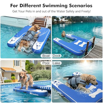 Inflatable Dog Boat Ramp for Dogs Up to 240 lbs, Inflatable Dock Floating Platform with Anti-Slip EVA Foam Safe & Easy Water Access, Dog Ramp for Pools, Lakes, Boats, Docks, Blue & White - color: Blue