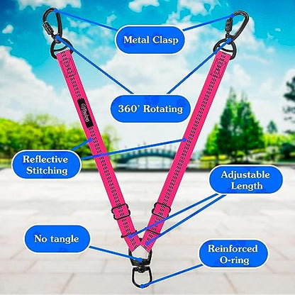 Dog Leash – Dual Reflective with Non-Tangle Design – Heavy Duty Nylon and Metal Buckles – Ideal (Pink, 2 Dog Leash) - color: Pink