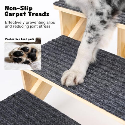 5-Step Dog Stairs for Large Dogs, Solid Wooden Dog Steps for Beds/Couch with Carpet, 24 Inches Anti-Slip Pet Stairs for High Beds, Ramp for Older/Senior Dogs, Pet Bed Stairs to Get on Bed/Sofa - size: 5-Step