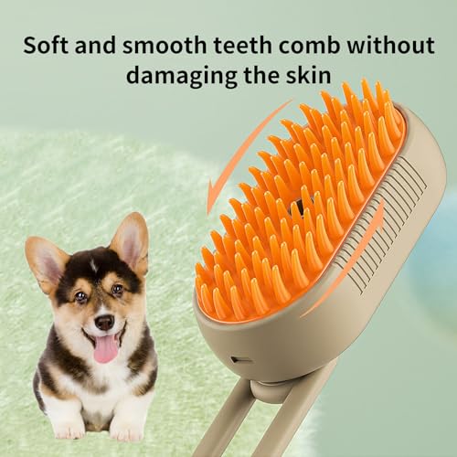 2 Pcs Pet Spray Massage Brush, Cat Hair Steam Brush for Shedding,Cleaning Pet Brush for Massage and Bathing with One Click Spray,Silicone Grooming Spray Comb with 360° Rotating Arm - color: White+khaki