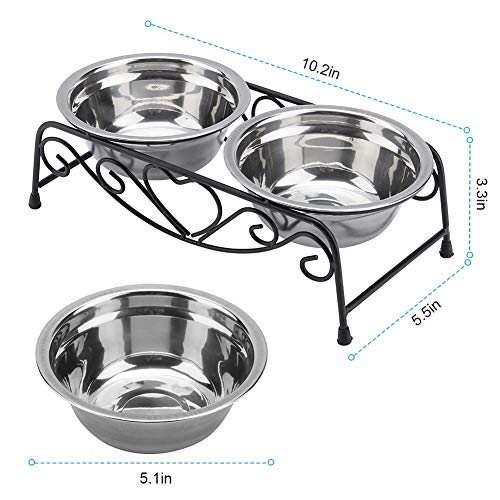 Raised Dog Bowls, Stainless Steel Double Pet Food Feeder Cat Water Dispenser Dish Bowls with Retro Iron Stand for Small or Medium Dogs Cats Puppy
