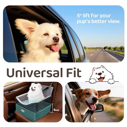 Dog Car Seats for Small Medium Dogs Up to 35lbs | Elevated Dog Booster Seat with Detachable Washable Cover & Cushion | Memory Foam Pet Car Travel Seat with Safety Belt and Storage Pockets (Black Grey) - color: Grey