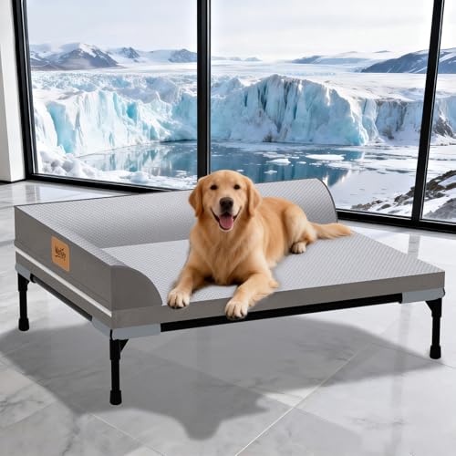 Elevated Cooling Dog Bed, Orthopedic Pet Bed for Large Dogs, Removable Washable Cover, Indoor & Outdoor Raised Pet Bed with Breathable Mesh, Size: 42"*30"*7" - size: Large