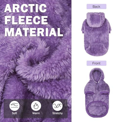 SCENEREAL Fleece Dog Sweaters Hoodie for Small Medium Large Dogs Girls Boys, Plush Fuzzy Dog Clothes Hoodies with Leash Hole, Winter/Fall Puppy Cold Weather Coat, Sherpa Hooded Sweatshirt, Purple M - color: Purple, size: Medium