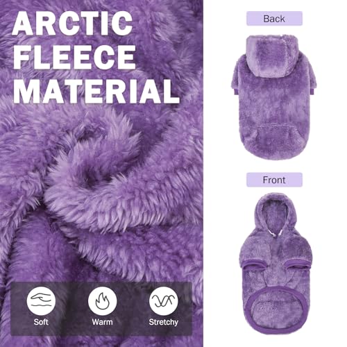 SCENEREAL Fleece Dog Sweaters Hoodie for Small Medium Large Dogs Girls Boys, Plush Fuzzy Dog Clothes Hoodies with Leash Hole, Winter/Fall Puppy Cold Weather Coat, Sherpa Hooded Sweatshirt, Purple ML - color: Purple, size: Medium-Large