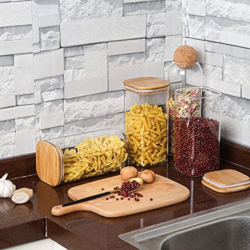 ComSaf 1.6 Qt Square Glass Jars with Bamboo Lids Set of 3, Space-Saving Glass Pantry Storage Containers, Airtight Clear Glass Storage Containers with Wide 3.9" Mouth for Coffee, Sugar, Short Pasta - size: 1.6Qt*3