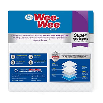 Four Paws Wee-Wee Super Absorbent Unscented Pee Pads for Dogs & Puppies with Insta-Rise Border, Leak-Proof Dog Housebreaking Potty Training Floor Protection, 24" x 24", 75 Count (Packaging May Vary) - size: 75 Count