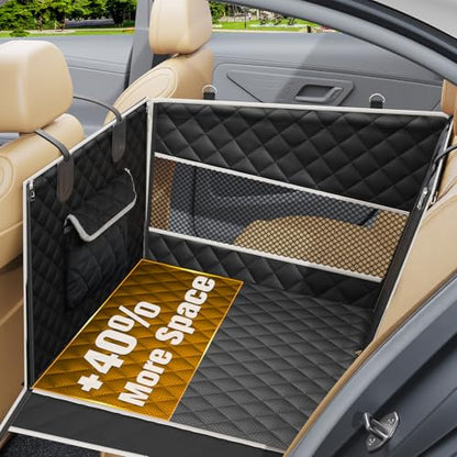 PETICON Dog Car Seat for Large Medium Dogs, One-Piece Hard Bottom Back Seat Extender for Dogs with 2 Mesh Windows, Waterproof Pet Carseat with Storage Pocket for Cars, SUVs and Trucks - size: L