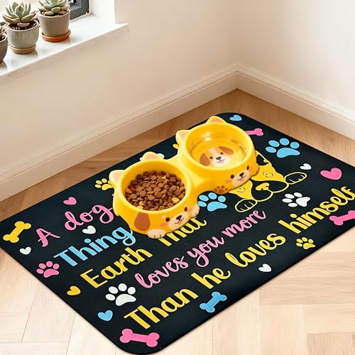 Pet Feeding Mat for Floors Waterproof Dog Mat for Food and Water Absorbent Quick Dry Non Slip mat for Cat Bowls - color: Black, size: 24"L x 16"W
