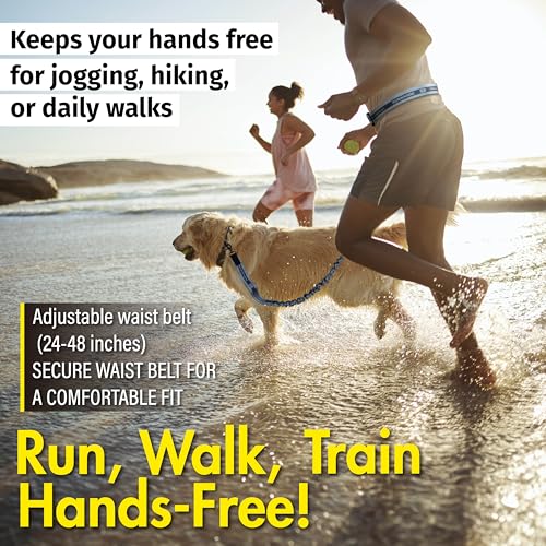 Hands Free Dog Leash with Waist Belt Lifetime Replacement, Dual Handle Bungee Leash for Running, Jogging, Hiking and Walking, for Medium and Large Dogs 5318 - color: Grey