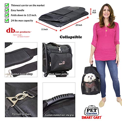 dbest products Pet Smart Cart Carrier, Large, Black, Soft Sided Collapsible Folding Travel Bag, Dog Cat Airline Approved Tote Luggage Backpack - color: Black, size: 18.0"L x 12.0"W x 20.0"H, style: Carrier Only