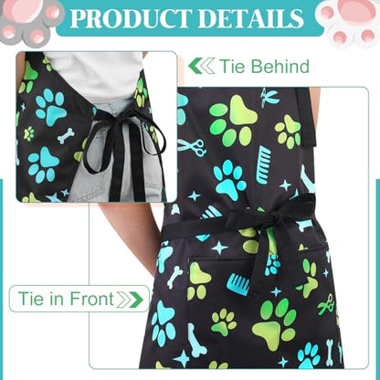 Dog Grooming Waterproof Apron with 2 Pockets, Cute Animals Puppy Dog Pets Apron - style: Gradient Green Dog Paw