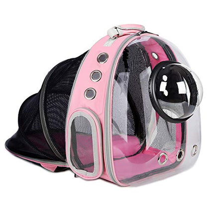 AJY Pet Clear Cat Backpack Carrier Bubble Breathable Foldable Pet Rucksack Carrier for Puppy Dog Cat Lightweight Cat Backpack Designed for Travel, Hiking, Walking & Outdoor Use - color: Pink