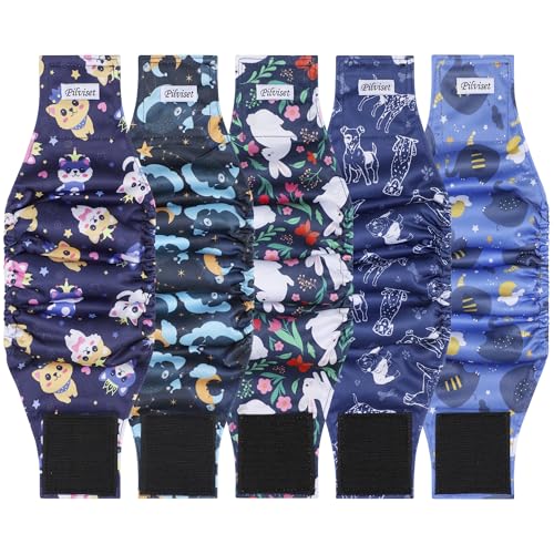 5 Pack Washable Diapers for Male Dogs, Belly Bands for Male Dogs, High Absorbing Male Dog Pee Wraps for Doggie in Incontinence or Excitable Urination and Training, XS - color: Cute Dog Pattern, size: XS