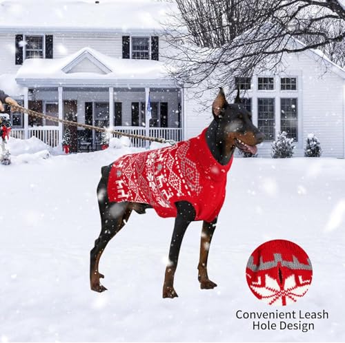 Extra Large Dog Christmas Sweater,Thick Warm Great Dane Sweatshirt with Leash Hole,Snowflake Reindeer Dog Holiday Pullover Sweats for Rottweiler,Winter Knit Turtleneck Pet Sweater for Ultra Large Dogs - size: XXX-Large