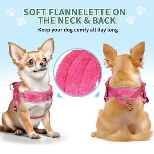 Lukovee No Pull Dog Harness and Leash Set, Soft Padded Small Dog Harness, Neck & Chest Adjustable Reflective Vest Puppy Harness with 4ft Lightweight Anti-Twist Dog Leash for Small Dogs (XS, Pink) - color: B-pink, size: XS ( Chest 14'' ~ 18'')