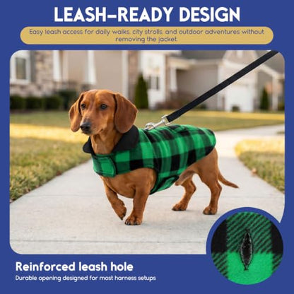 ASENKU Dog Winter Coat, Fleece Doggie Jacket Plaid Reversible Vest Waterproof Windproof Cold Weather Clothes for Small Medium Large Dogs (S, Green) - color: Green, size: Small