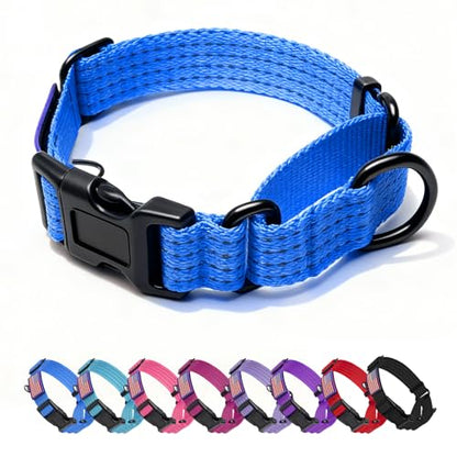 Martingale Dog Collar, Reflective No Pull Training Collar with Quick Release Buckle & USA Flag, Heavy-Duty Nylon, Adjustable for Small Medium Large Dogs (M,Blue with Flag - color: Blue with Flag, size: M (1" x 15.5"-19.5")