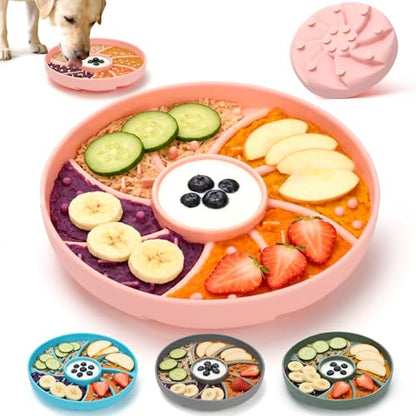 Slow Feeder Dog Bowl Silicone Suction Cup Anti Spill Dogs Cats Pink | strong suction base prevents sliding, extends mealtime, reduces anxiety, textured surface, dishwasher safe - color: Pink