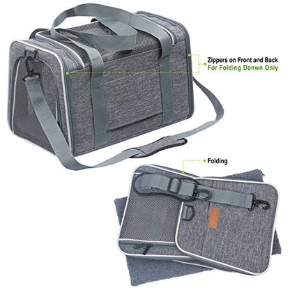 Cat Carrier - Portable Foldable Dog Pet Carrier, Soft-Sided Pet Bag up to 15 Lbs, Airline Approved Travel Puppy Carrier - color: Light Grey, size: 17.5"L x 11.0"W x 11.0"H
