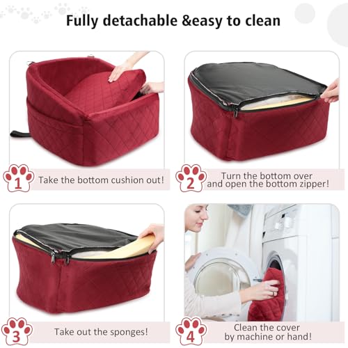 NEEZUKAR Dog Car Seat for Small Medium Dogs,Detachable Washable Dog Booster Seat Under 30lbs, Pet Car Seats Travel Bed with Storage Pockets and Safety Belt(Red) - color: Red