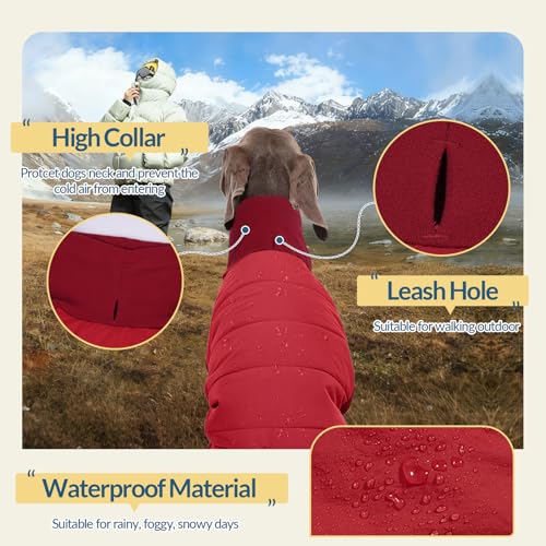 ROZKITCH Fleece Dog Coat for Small Medium Dog, Pullover Pajamas Jumpsuit Bodysuit Coats with 4-Legs, Pet Windproof Warm Cold Weather Jacket Full Body Vest Cozy Snowsuit Outfit Clothes Red M - color: Red, size: M(Chest: 21-25"; Back:18-19")