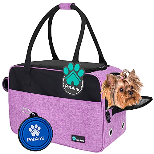 PetAmi Dog Purse Carrier for Small Dogs Cats, TSA Airline Approved Soft-Sided Pet Carrier with Pockets, Ventilated Travel Tote Bag with Bed & Shoulder Strap, Puppy Kitten, Max 12 lbs, Purple - color: Purple