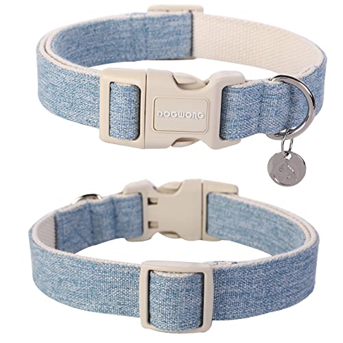DOGWONG Cotton Hemp Dog Collar, Heavy-Duty Baby Blue Dog Collar Adjustable Soft Natural Fabric Pet Dog Collar Cute Wedding Puppy Necklace for Small Medium Large Dogs - color: A: Light Blue, size: X-Small