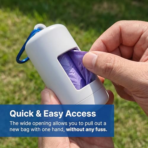 Dog Poop Bag Storage Box and Dispenser, with Leash Hook, Leak-Proof Design, and a Rotating Top for Easy Refilling; Includes 1 Roll of Poop Bags; White