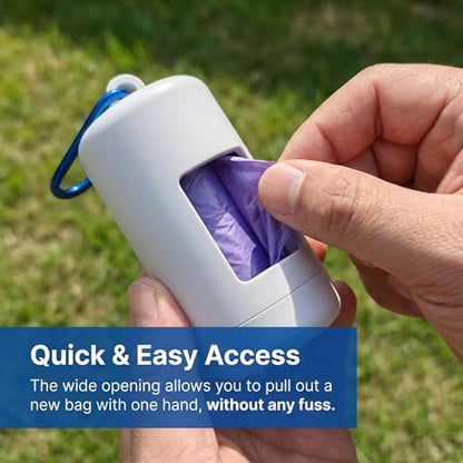Dog Poop Bag Storage Box and Dispenser, with Leash Hook, Leak-Proof Design, and a Rotating Top for Easy Refilling; Includes 1 Roll of Poop Bags; White