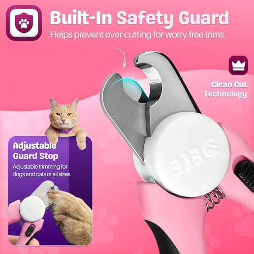 Flexzion Pet Nail Clippers for Dogs & Cats - Stainless Steel Blade Cat Nail Trimmer with Stored Nail File, Safety Guard, Easy Grip Handle - Dog Nail Clippers for Large Dogs, Medium Small Breeds, Pink - color: Pink