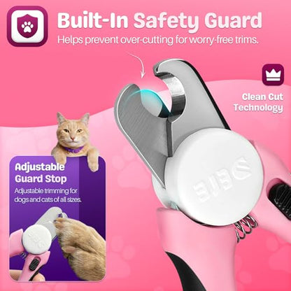 Flexzion Pet Nail Clippers for Dogs & Cats - Stainless Steel Blade Cat Nail Trimmer with Stored Nail File, Safety Guard, Easy Grip Handle - Dog Nail Clippers for Large Dogs, Medium Small Breeds, Pink - color: Pink