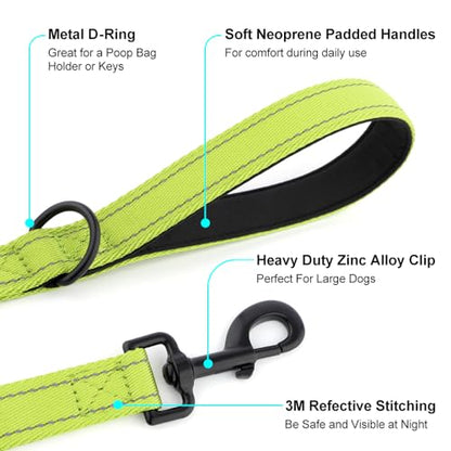 Heavy Duty Double Handle Dog Leash 6 ft Long for Total Control, Padded 2 Handle, Reflective Training Lead for Medium Large Dogs (Green, 6 FT) - color: Green