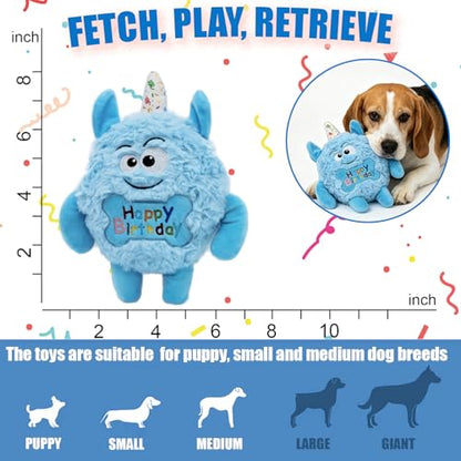 Plush Dog Birthday Toy for Girl Boy Gifts, Crinkle Squeaky Dog Toy Keep Them Busy Tug of War Stuffed Dog Chew Toy for Small Medium Large Dogs (Sky Blue) - color: Sky Blue