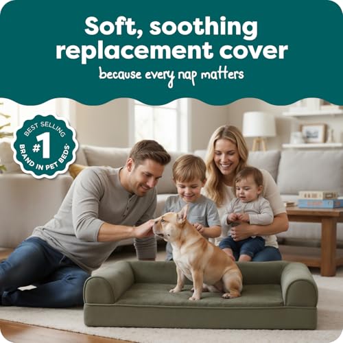 Furhaven Replacement Dog Bed Cover Faux Fur & Velvet Sofa-Style, Machine Washable - Dark Sage, Medium - color: (Faux Fur & Velvet) Dark Sage, size: Medium