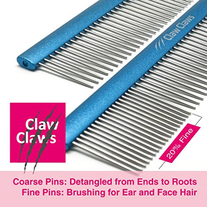 Greyhound Oval Grooming Comb – Aluminum handle, Stainless Steel Teeth Comb for Long-Haired Dogs & Cats, Removes Mats, Tangles, and Loose Fur – Lightweight for Deshedding (Silver/Blue, 9.8") - size: 9.8"