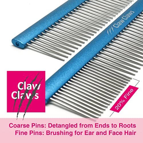 7.5" Greyhound Oval Grooming Comb – Blue Aluminum Spine, Stainless Steel Teeth Comb for Long-Haired Dogs & Cats, Removes Mats, Tangles, and Loose Fur – Lightweight for Long Time Deshedding - size: 7.5"