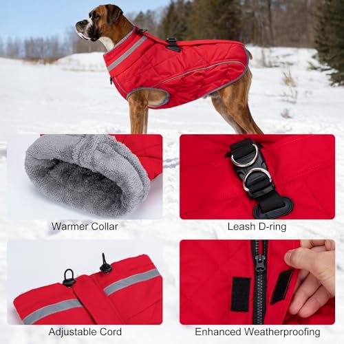 Dog Coat, Warm Dog Winter Coat for Large Dogs, Waterproof Jacket with Harness Built in, Reflective Turtleneck Cold Weather Coats with Zipper,Pet Fleece Vest Snow Jacket, Red XXXL - color: Red, size: XXXL