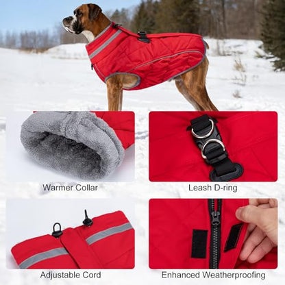 Dog Coat, Warm Dog Winter Coat for Large Dogs, Waterproof Jacket with Harness Built in, Reflective Turtleneck Cold Weather Coats with Zipper,Pet Fleece Vest Snow Jacket, Red XXXL - color: Red, size: XXXL