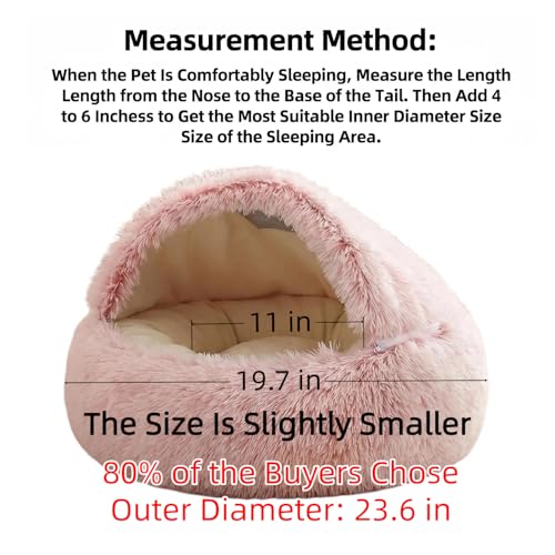Cozy Zipper Convertible Cat Bed Cave, 2 in 1 Round Plush Donut Dog Bed with Removable Hood, Warm Fuzzy Enclosed Pet Nest Bed for Small Dogs Kittens, Machine Washable (Pink, 19.7 in Small Size) - color: Pink, size: 19.7 in Small Size