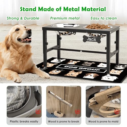 SHAINFUN Elevated Dog Bowls with Mat for Large & XLarge Dogs, Adjustable Height Raised Dog Bowl Stand with Two 68oz Bowls, Dogs Food Water Bowl Holder - color: Black-2L
