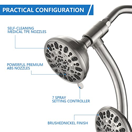High Pressure 48-Settings Shower Head with Handheld Shower,Drill-Free 3-Way Diverter for Easy Reach,Adjustable Height Slide Bar Dual Shower Head Combo Set - Brushed Nickel - color: Brushed Nickel