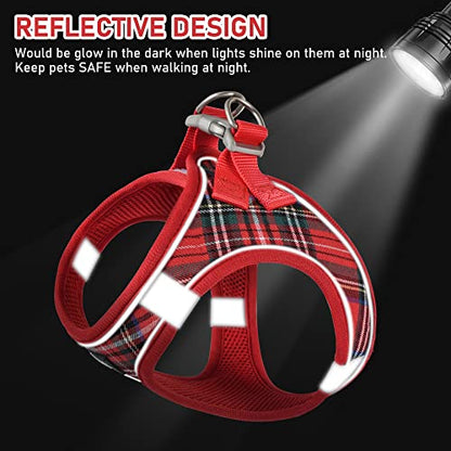 GAMUDA Small Dog Harness Collar and Leash Set, Step in No Chock No Pull Soft Mesh Adjustable Dog Vest Harnesses Plaid Reflective for Dogs Puppy Cats Kitten Rabbit (Red, XL) - color: Red, size: XL