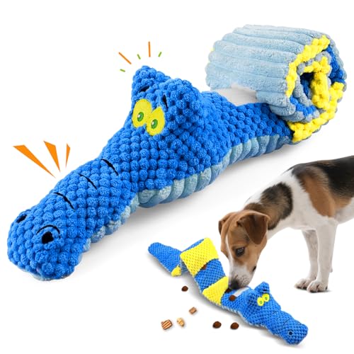 TOOPTATE Interactive Squeaky & Crinkle Dog Puzzle Toys - Plush Dog Enrichment Toys to Keep Them Busy, Cognitive Dog Toys for Small, Medium and Large Dogs - color: Crinkle Crocodile (Blue), size: Medium