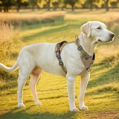 L Size Tactical Dog Harness No Pull Adjustable Pet Vest Collars with Handle and Reflective Trim, Training Harnesses for Boy and Girl Large Dogs and Medium Small Size Pet - color: KHAKI GREEN, size: L