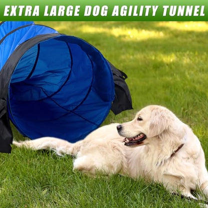 28 in 10 Foot Blue Extra Large Dog Agility Tunnel with Sandbags Dogs Agility Training Equipment Tunnel with 3 Pack Sandbags Carry Bag and 4 Ground Spikes for All Medium and Large Dogs - color: Blue, size: 28in X 10ft